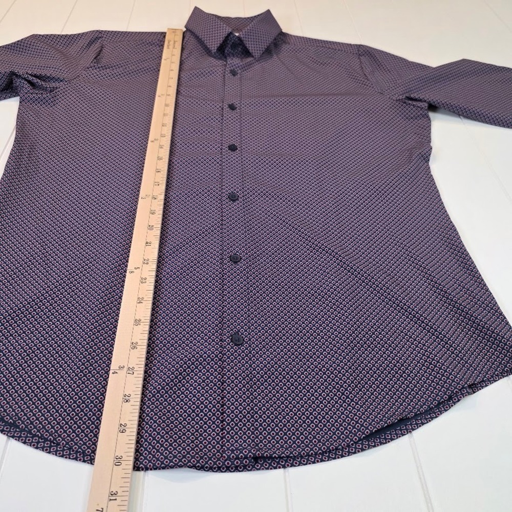 Mizzen+Main M Dress Shirt Navy Burgundy Print Leeward Standard Fit Performance - Picture 10 of 10
